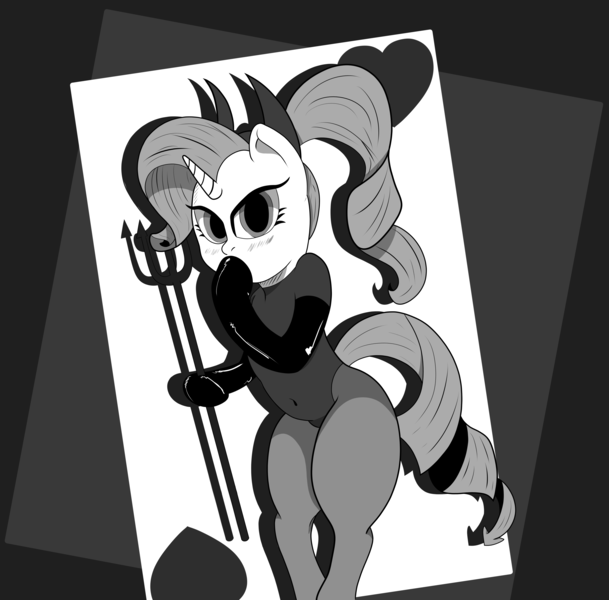 Size: 5036x4961 | Tagged: safe, artist:realgero, derpibooru import, rarity, semi-anthro, unicorn, alternate hairstyle, black and white, clothes, costume, grayscale, image, monochrome, png, simple background, solo