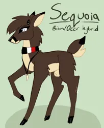 Size: 1628x1995 | Tagged: suggestive, alternate version, artist:ztrot, derpibooru import, oc, oc:sequoia, unofficial characters only, bison, deer, hybrid, cloven hooves, image, jewelry, lidded eyes, male, necklace, nudity, png, ponysona, raised hoof, sheath, short tail, solo, solo male, tail