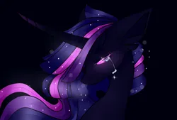 Size: 1268x858 | Tagged: safe, artist:galaxynight100, derpibooru import, princess twilight 2.0, twilight sparkle, twilight sparkle (alicorn), oc, oc:everlasting everlight, alicorn, pony, the last problem, black background, bust, crying, curved horn, digital art, ethereal mane, female, flowing mane, g4, horn, image, jpeg, looking at you, mare, older, older twilight, portrait, purple eyes, sad, simple background, solo, sparkles, sparkly eyes, starry mane, stars, wingding eyes