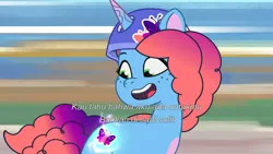 Size: 3072x1727 | Tagged: safe, derpibooru import, screencap, pony, unicorn, g5, my little pony: tell your tale, spoiler:g5, spoiler:my little pony: tell your tale, spoiler:tyts01e58, female, helmet, image, jpeg, mare, misty brightdawn, open mouth, open smile, rebirth misty, skates, smiling, solo, sparkle school, up (song)