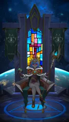 Size: 1694x3000 | Tagged: safe, artist:dogs, derpibooru import, oc, unofficial characters only, anthro, anthro oc, banner, cape, chair, clothes, collage, derpibooru exclusive, image, photoshop, png, scenery, sitting, space, staff, throne