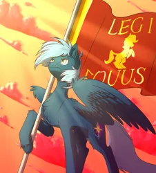 Size: 2200x2431 | Tagged: safe, artist:xxlampxx, derpibooru import, oc, oc:blueshadow, pegasus, pony, fanfic:the centurion project, equus, fimfiction, flag, image, png, solo, tcp