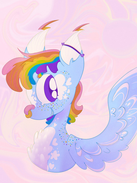 Size: 1535x2048 | Tagged: safe, artist:sugvr_alien, derpibooru import, rainbow dash, deer, deer pony, original species, peryton, pony, ear piercing, image, jpeg, nose piercing, nose ring, piercing, solo