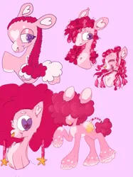 Size: 1535x2048 | Tagged: safe, artist:sugvr_alien, derpibooru import, pinkie pie, earth pony, pony, alternate design, braid, dreadlocks, hair over eyes, hair over one eye, image, pink background, png, simple background, starry eyes, wingding eyes