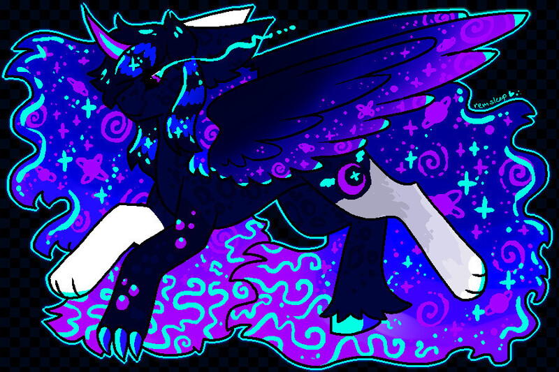 Size: 900x600 | Tagged: safe, artist:remsleep, derpibooru import, oc, oc:empress, unofficial characters only, alicorn, draconequus, alicorn oc, black background, claws, female, horn, image, jpeg, signature, simple background, solo, spread wings, unshorn fetlocks, wings