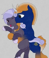 Size: 1785x2113 | Tagged: safe, artist:registereduser, derpibooru import, oc, oc:nightshade, oc:venomous stray, unofficial characters only, earth pony, pony, unicorn, cuddling, earth pony oc, female, horn, image, kissing, lying down, male, png, straight, unicorn oc