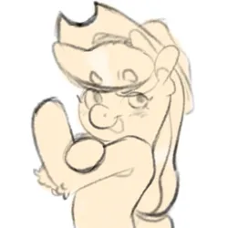 Size: 1500x1500 | Tagged: safe, artist:kocobunny, derpibooru import, applejack, earth pony, pony, applejack's hat, blush lines, blushing, cowboy hat, doodle, elbow fluff, female, g4, hat, image, mare, monochrome, open mouth, open smile, png, rosie the riveter, simple background, smiling, solo, white background