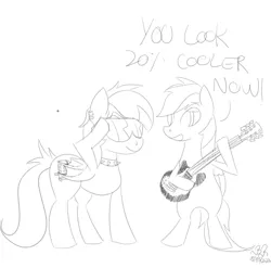 Size: 613x606 | Tagged: safe, artist:bifrose, derpibooru import, rainbow dash, oc, oc:sharpe, electric guitar, guitar, image, musical instrument, png, simple background, sunglasses, white background