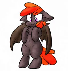 Size: 1000x1044 | Tagged: safe, artist:zutcha, derpibooru import, oc, unofficial characters only, bat pony, pony, bat pony oc, bat wings, belly button, bipedal, chest fluff, cute, female, floppy ears, image, jpeg, mare, ocbetes, simple background, solo, white background, wings