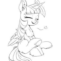 Size: 1080x1080 | Tagged: safe, artist:twiliset, derpibooru import, alicorn, pony, black and white, cute, daaaaaaaaaaaw, eyes closed, floating heart, furry, grayscale, happy, heart, image, monochrome, png, simple background, sketch, smiling, solo