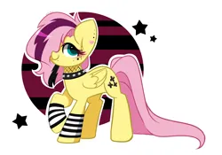 Size: 4229x2966 | Tagged: safe, artist:kittyrosie, derpibooru import, part of a set, fluttershy, pegasus, pony, alternate hairstyle, choker, female, goth, hair over one eye, high res, image, mare, png, simple background, spiked choker, white background