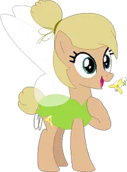 Size: 321x433 | Tagged: safe, artist:selenaede, artist:victorfazbear, derpibooru import, ponified, fairy, fairy pony, original species, pony, base used, clothes, crossover, cutie mark, disney, disney fairies, dress, fairy wings, green dress, hair bun, hoof on chest, image, open mouth, png, simple background, tinkerbell, transparent background, wings