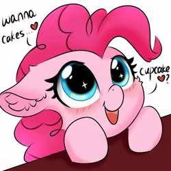 Size: 1080x1080 | Tagged: safe, artist:twiliset, derpibooru import, pinkie pie, earth pony, pony, cute, daaaaaaaaaaaw, diapinkes, floating heart, furry to pony, heart, image, jpeg, looking up, open mouth, red face, say anything, simple background, smiling, solo, white background, wingding eyes