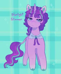 Size: 1440x1743 | Tagged: safe, artist:ariariari.png, derpibooru import, starlight glimmer, pony, unicorn, cloven hooves, image, jpeg, leonine tail, patterned background, s5 starlight, solo, tail