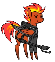 Size: 2834x3145 | Tagged: safe, artist:fenixdust, derpibooru import, oc, oc:tinderbox, unofficial characters only, pegasus, pony, female, flamethrower, image, mare, png, solo, weapon
