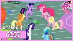 Size: 686x386 | Tagged: safe, ponerpics import, ponybooru import, applejack, fancypants, fluttershy, pinkie pie, rainbow dash, rarity, twilight sparkle, floor, gummy worm, image, jpeg, mane six, party horn, yoda knows the force who strong him may the force speed with you and you'll succeed yes