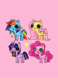 Size: 1536x2048 | Tagged: artist needed, source needed, safe, derpibooru import, fluttershy, pinkie pie, rainbow dash, twilight sparkle, alicorn, earth pony, pegasus, pony, unicorn, big eyes, book, crying, female, image, jpeg, lip bite, mare, mouth hold, open mouth, open smile, pink background, sad, simple background, smiling, sparkles, sparkly eyes, spread wings, stars, wingding eyes, wings