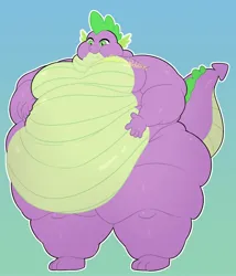 Size: 3000x3500 | Tagged: suggestive, artist:choccopudding, derpibooru import, spike, dragon, bhm, bingo wings, chubby cheeks, fat, fat spike, gradient background, high res, image, jpeg, male, moobs, morbidly obese, obese, older, older spike, outline, rolls of fat, solo, white outline