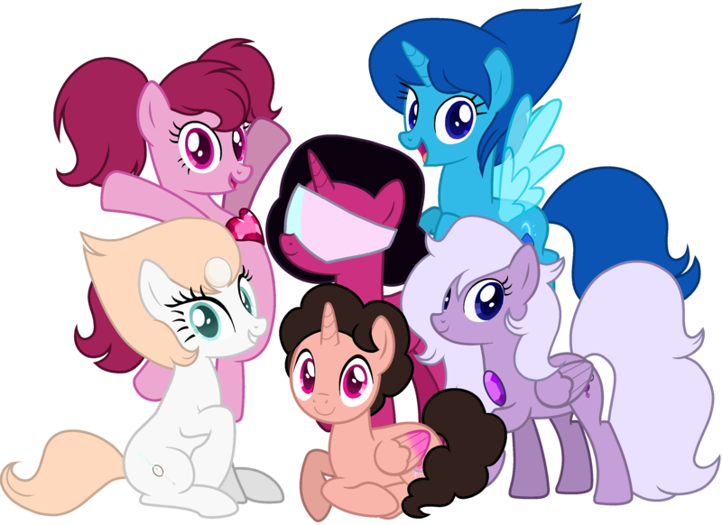 Size: 3228x2348 | Tagged: safe, artist:hatsuukki, artist:siti shafiyyah, ponerpics import, ponybooru import, ponified, alicorn, earth pony, pegasus, pony, unicorn, amethyst (steven universe), base used, cartoon network, crystal gems (steven universe), female, garnet (steven universe), gem (steven universe), glasses, group, happy, ibis paint, image, lapis lazuli (steven universe), looking at you, male, mammal, my little pony, open mouth, open smile, pearl (steven universe), png, simple background, smiling, smiling at you, species swap, spinel (steven universe), steven universe, steven universe (steven universe), transparent background, vector