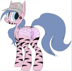 Size: 235x233 | Tagged: explicit, anonymous artist, artist:anonymous, edit, oc, ponified, pony, admin, anus, black tail, blue mane, butt, crossgender, doll (soyjak), female, happy, hat, image, light blue eyes, low res image, mare, nudity, pink coat, plot, png, ponut, rear view, simple background, soyjak, soyjak.party, spade, striped, stripes, vagina, white background