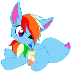 Size: 1749x1765 | Tagged: safe, artist:rainbow eevee, ponerpics import, ponybooru import, oc, oc:rainbow eevee, cute, eyelashes, female, food, ice cream, image, looking down, mouth hold, multicolored hair, one eye closed, pink eyes, png, ponybooru collab 2023, prone, rainbow hair, simple background, solo, spoon, transparent background, vector