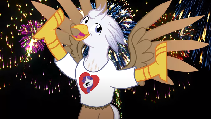 Size: 1280x720 | Tagged: safe, artist:mlp-silver-quill, derpibooru import, rarity, oc, oc:silver quill, after the fact, after the fact:radiant rarity, clothes, cute, fireworks, image, ocbetes, png, shirt, t-shirt