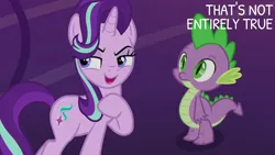 Size: 2000x1125 | Tagged: safe, derpibooru import, edit, edited screencap, editor:quoterific, screencap, spike, starlight glimmer, shadow play, image, png