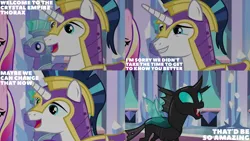 Size: 2000x1125 | Tagged: safe, derpibooru import, edit, edited screencap, editor:quoterific, screencap, princess cadance, shining armor, thorax, the times they are a changeling, image, png