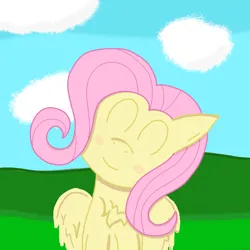 Size: 1356x1356 | Tagged: safe, alternate version, artist:auro, derpibooru import, fluttershy, blushing, chest fluff, cute, image, looking at you, png, sitting, smiling, smiling at you, solo, wholesome, wings