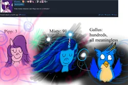 Size: 4200x2800 | Tagged: safe, artist:horsesplease, derpibooru import, gallus, pipp petals, gryphon, unicorn, series:ask failblazer, g5, derp, future, gallus the rooster, goddess, image, magic, misty brightdawn, multiverse, png