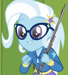 Size: 982x1080 | Tagged: safe, edit, edited screencap, ponerpics import, screencap, trixie, equestria girls, adorkable, band geeks, cute, dork, flute, glasses, happy, image, musical instrument, musician, png, smiling