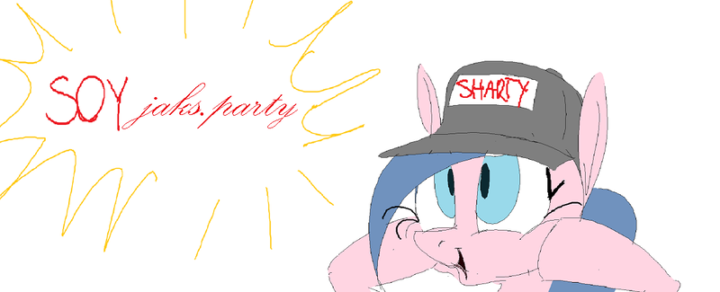 Size: 1168x475 | Tagged: safe, anonymous artist, artist:anonymous, oc, ponified, pony, admin, blue mane, bust, crossgender, doll (soyjak), female, happiness, happy, hat, image, light blue eyes, mare, pink coat, png, simple background, soyjak, soyjak.party, surprised, surprised face, text, white background