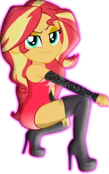 Size: 560x890 | Tagged: suggestive, derpibooru import, edit, edited screencap, screencap, sunset shimmer, equestria girls, clothes, costume, dress, female, high heels, hypnotic, image, png, sexy, shoes, simple background, solo, solo female, sultry pose, sunset, transparent background