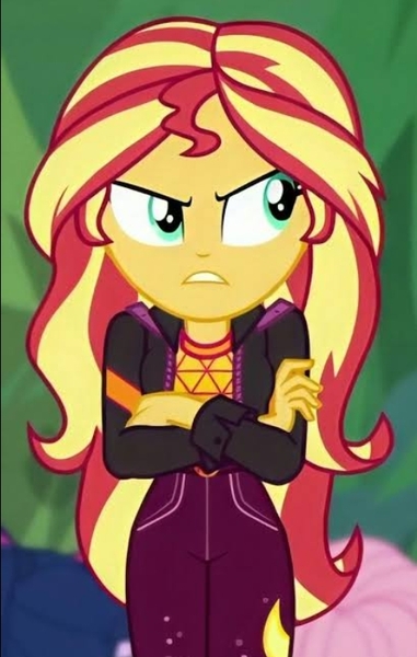 Size: 474x746 | Tagged: safe, derpibooru import, sunset shimmer, human, equestria girls, equestria girls series, sunset's backstage pass!, spoiler:eqg series (season 2), angry, female, forest, image, jpeg, sunset shimmer is not amused, tree, unamused