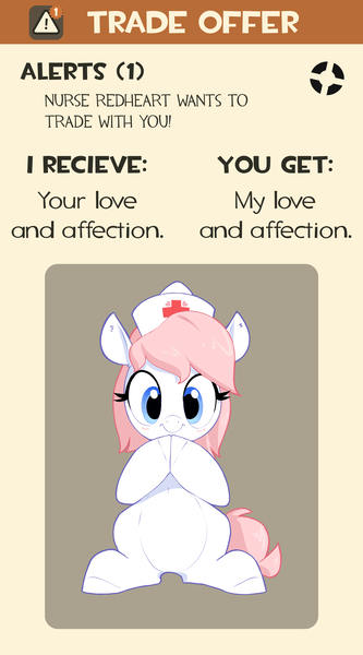 Size: 2500x4500 | Tagged: safe, artist:aquaticvibes, derpibooru import, edit, nurse redheart, earth pony, pony, /mlp/ tf2 general, crossover, cute, female, heartabetes, image, mare, meme, png, team fortress 2, trade offer
