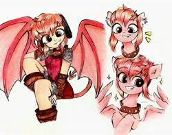 Size: 2724x2148 | Tagged: safe, artist:liaaqila, derpibooru import, ponified, earth pony, pony, collar, image, jpeg, nimona, simple background, traditional art, white background