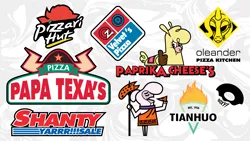 Size: 8000x4501 | Tagged: safe, artist:poxy_boxy, derpibooru import, oleander (tfh), velvet reindeer, alpaca, sheep, unicorn, them's fightin' herds, absurd resolution, arizona (tfh), california pizza kitchen, chuck e. cheese, community related, costco, domino's pizza, food, image, lamb, little caesars, logo, papa john's, paprika (tfh), parody, pizza, pizza hut, png, pom (tfh), shanty (tfh), texas (tfh), tianhuo (tfh)