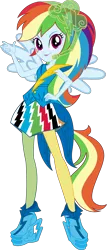 Size: 3732x8683 | Tagged: safe, artist:sugar-loop, derpibooru import, edit, vector edit, rainbow dash, human, equestria girls, rainbow rocks, clothes, dress, hand on hip, headset, image, leggings, looking at you, png, ponied up, shoes, simple background, smiling, transparent background, vector