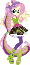 Size: 1600x3469 | Tagged: safe, artist:sugar-loop, derpibooru import, edit, vector edit, fluttershy, human, equestria girls, rainbow rocks, clothes, dress, hand on arm, headset, image, leggings, looking at you, png, ponied up, shoes, simple background, smiling, transparent background, vector