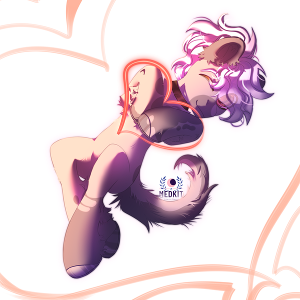 Size: 2500x2500 | Tagged: safe, alternate version, artist:medkit, derpibooru import, unnamed character, unnamed pony, oc, unnamed oc, unofficial characters only, dog, earth pony, hybrid, original species, pony, adam's apple, animal, brown eyes, chest fluff, choker, colored ears, colored eyebrows, colored eyelashes, colored hooves, colored muzzle, colored pupils, ear fluff, ears up, earth pony oc, eyebrows, fluffy tail, fringe, full body, hair over one eye, heart, heart shaped, high res, hoof fluff, image, leg fluff, looking at you, lying down, male, on back, one eye closed, paint tool sai 2, png, ponytail, raised eyebrow, raised leg, short mane, signature, simple background, sketch, smiling, solo, stallion, sternocleidomastoid, striped mane, tail, two toned coat, two toned mane, wall of tags, watermark, white background, wink