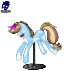 Size: 3840x4154 | Tagged: safe, artist:damlanil, derpibooru import, oc, oc:galactic moonshine, pegasus, pony, bondage, clothes, collar, commission, crystal horn, encasement, fake horn, horn, image, inanimate tf, latex, magic, magic aura, male, mannequin, mannequin tf, no mouth, objectification, pedestal, petrification, png, ponyquin, rubber, shiny, show accurate, simple background, solo, stallion, transformation, transparent background, vector, wings