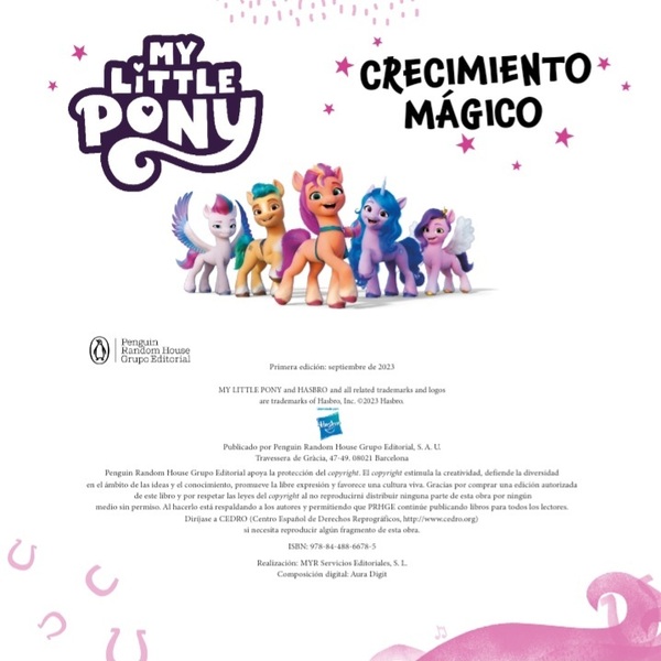 Size: 718x718 | Tagged: safe, derpibooru import, official, hitch trailblazer, izzy moonbow, pipp petals, sunny starscout, zipp storm, earth pony, pegasus, pony, unicorn, g5, my little pony: a new generation, my little pony: make your mark, book, female, hasbro, hasbro logo, image, jpeg, logo, male, mane five, mane stripe sunny, mare, merchandise, my little pony logo, page, spanish, spanish text, stallion, text, unshorn fetlocks