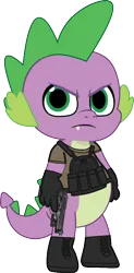 Size: 500x1013 | Tagged: safe, artist:edy_january, artist:prixy05, derpibooru import, edit, vector edit, spike, dragon, g5, my little pony: tell your tale, angry, armor, beretta, beretta m9, body armor, boots, call of duty, call of duty: modern warfare 2, clothes, gloves, gun, handgun, image, looking at you, m9, marine, marines, military, pistol, png, shoes, simple background, soldier, solo, special forces, task forces 141, transparent background, trigger discipline, vector, vest, weapon