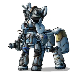 Size: 2700x2700 | Tagged: safe, artist:uteuk, derpibooru import, oc, unofficial characters only, pony, armor, image, laser gun, minigun, png, power armor, rust