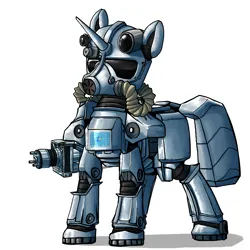 Size: 2700x2700 | Tagged: safe, alternate version, artist:uteuk, derpibooru import, oc, unofficial characters only, pony, armor, image, laser gun, minigun, png, power armor