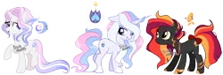 Size: 2610x888 | Tagged: safe, artist:dixieadopts, derpibooru import, oc, oc:crystal shield, oc:noveau riche, oc:royal moonlight, unofficial characters only, earth pony, pony, unicorn, female, image, mare, offspring, parent:fancypants, parent:filthy rich, parent:fluttershy, parent:princess cadance, parent:shining armor, parent:sunset shimmer, parents:fancyshy, parents:shiningcadance, png, simple background, transparent background