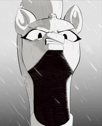 Size: 622x762 | Tagged: safe, artist:gobsmacker, derpibooru import, tempest shadow, pony, unicorn, angry, broken horn, bust, female, grayscale, gritted teeth, horn, image, mare, modern art, monochrome, optical illusion, png, rain, solo, teeth