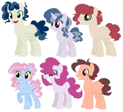 Size: 900x816 | Tagged: safe, artist:opalescentartist, derpibooru import, oc, unofficial characters only, earth pony, pony, unicorn, base used, earth pony oc, female, grin, horn, image, male, mare, offspring, parent:cheese sandwich, parent:party favor, parent:pinkie pie, parent:pokey pierce, parent:sugar belle, parents:cheesepie, parents:partybelle, parents:pokeypie, png, simple background, smiling, stallion, transparent background, unicorn oc