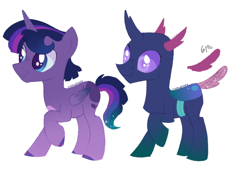 Size: 1736x1273 | Tagged: safe, artist:caidwa, derpibooru import, oc, oc:orion starswirl, unofficial characters only, alicorn, changedling, changeling, pony, changedlingified, image, magical lesbian spawn, male, mlp : true colors, offspring, parent:princess luna, parent:twilight sparkle, parents:twiluna, png, simple background, species swap, stallion, transparent background