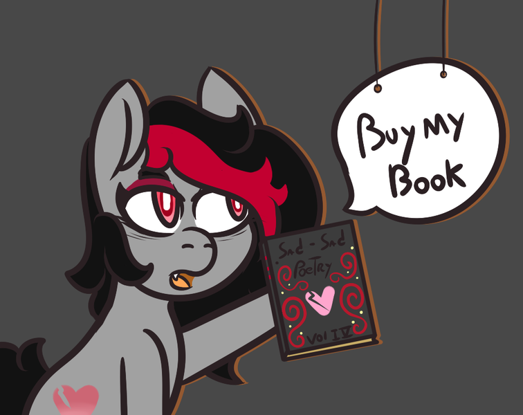 Size: 972x771 | Tagged: safe, artist:lazerblues, derpibooru import, oc, oc:miss eri, earth pony, pony, author, book, cardboard cutout, emo, image, png